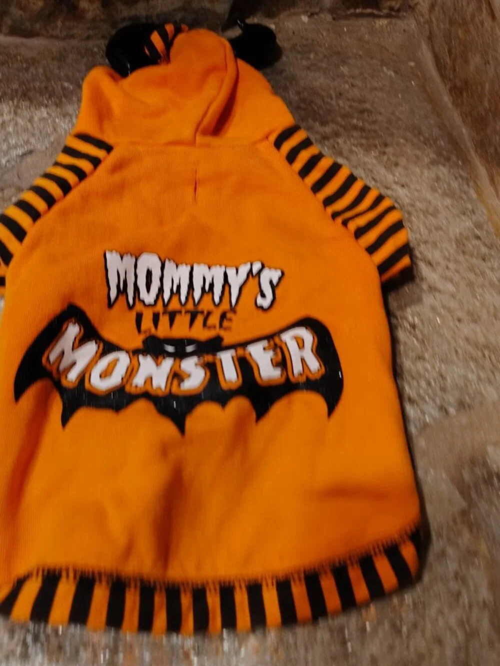 Pup Crew Mommy's Little Monster Dog's Hoodie Size Medium Orange Black Sweatshirt